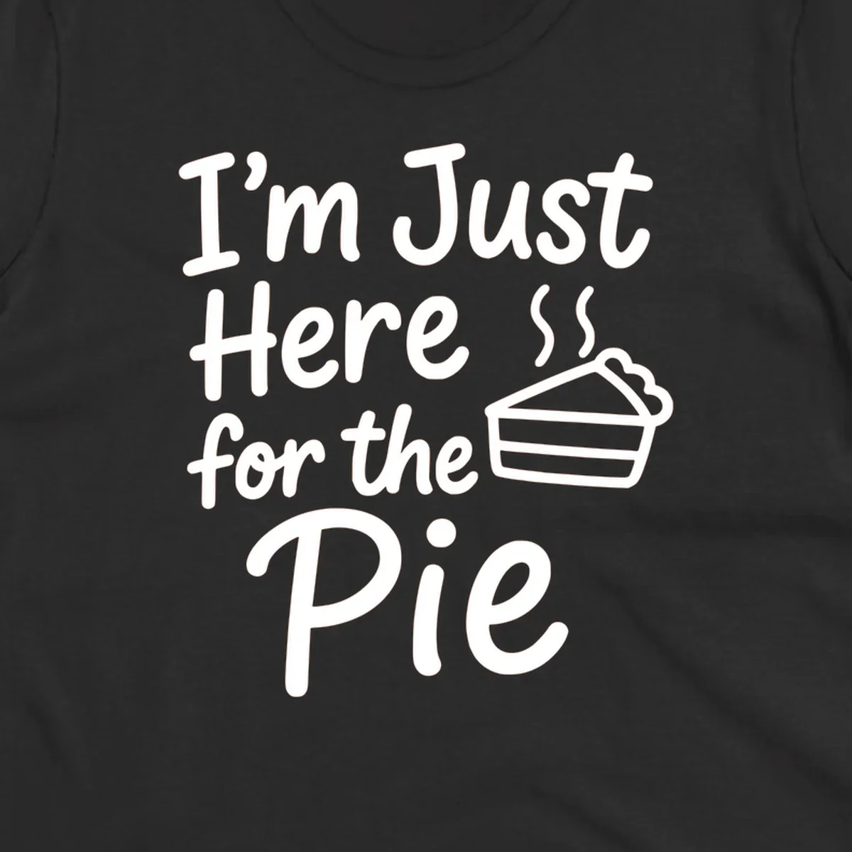 Text 'I'm Just Here For The Pie' with a slice of pie illustration. Primary keyword root: just-here-for-pie.