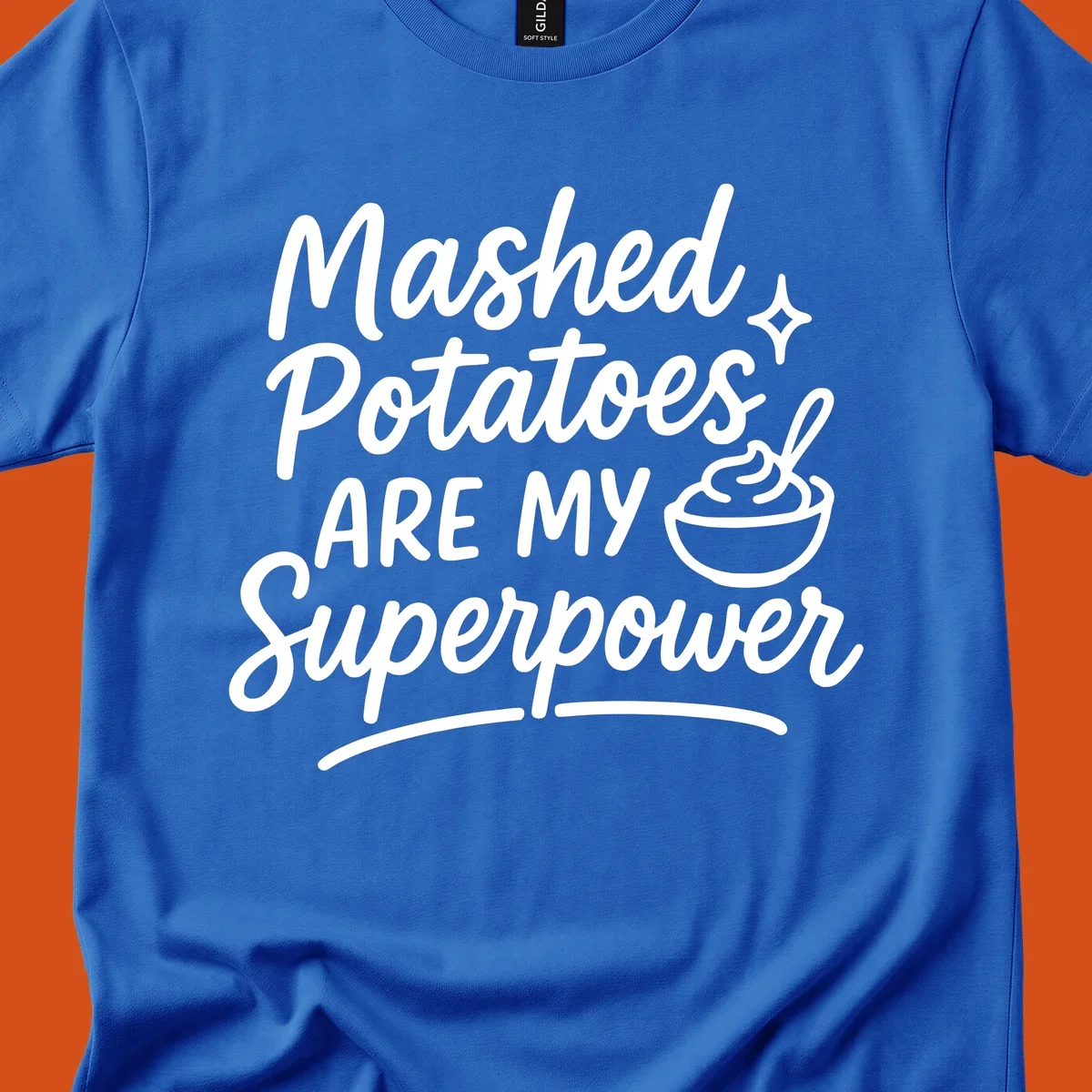 Mashed Potatoes Are My Superpower text and illustration. Keywords: mashed-potatoes-superpower.