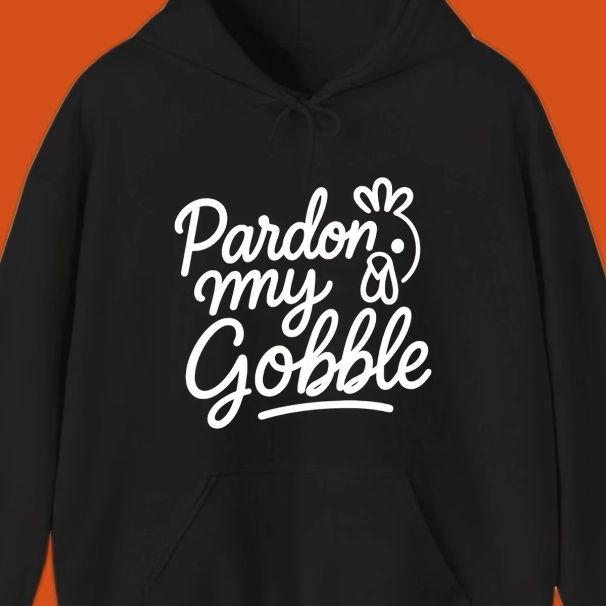 Pardon my Gobble Thanksgiving turkey illustration with text.
