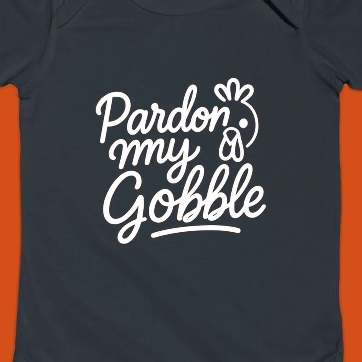 Pardon my Gobble Thanksgiving turkey illustration with text.