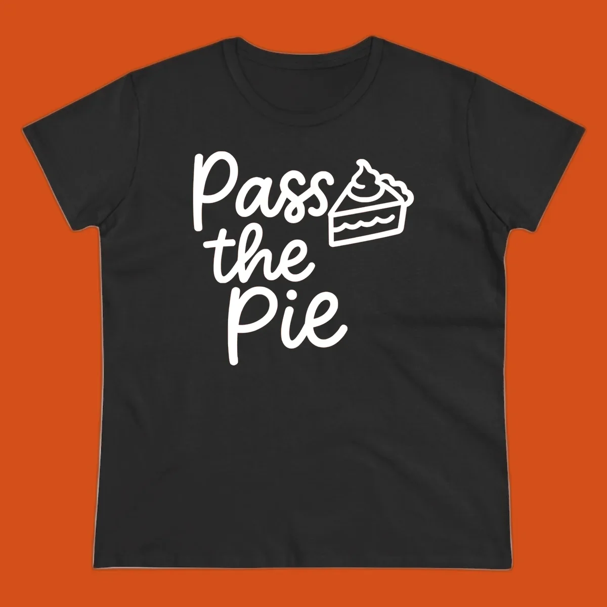 Pass the Pie text with a slice of pie illustration, typography design.