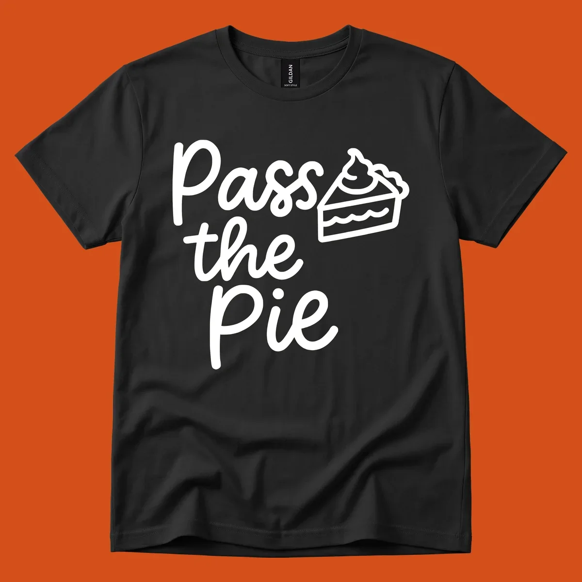 Pass the Pie text with a slice of pie illustration, typography design.