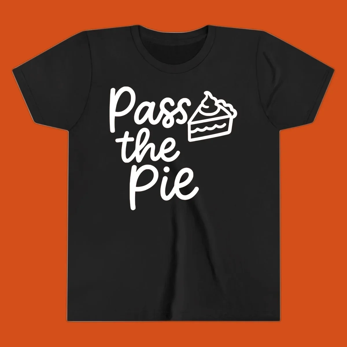 Pass the Pie text with a slice of pie illustration, typography design.
