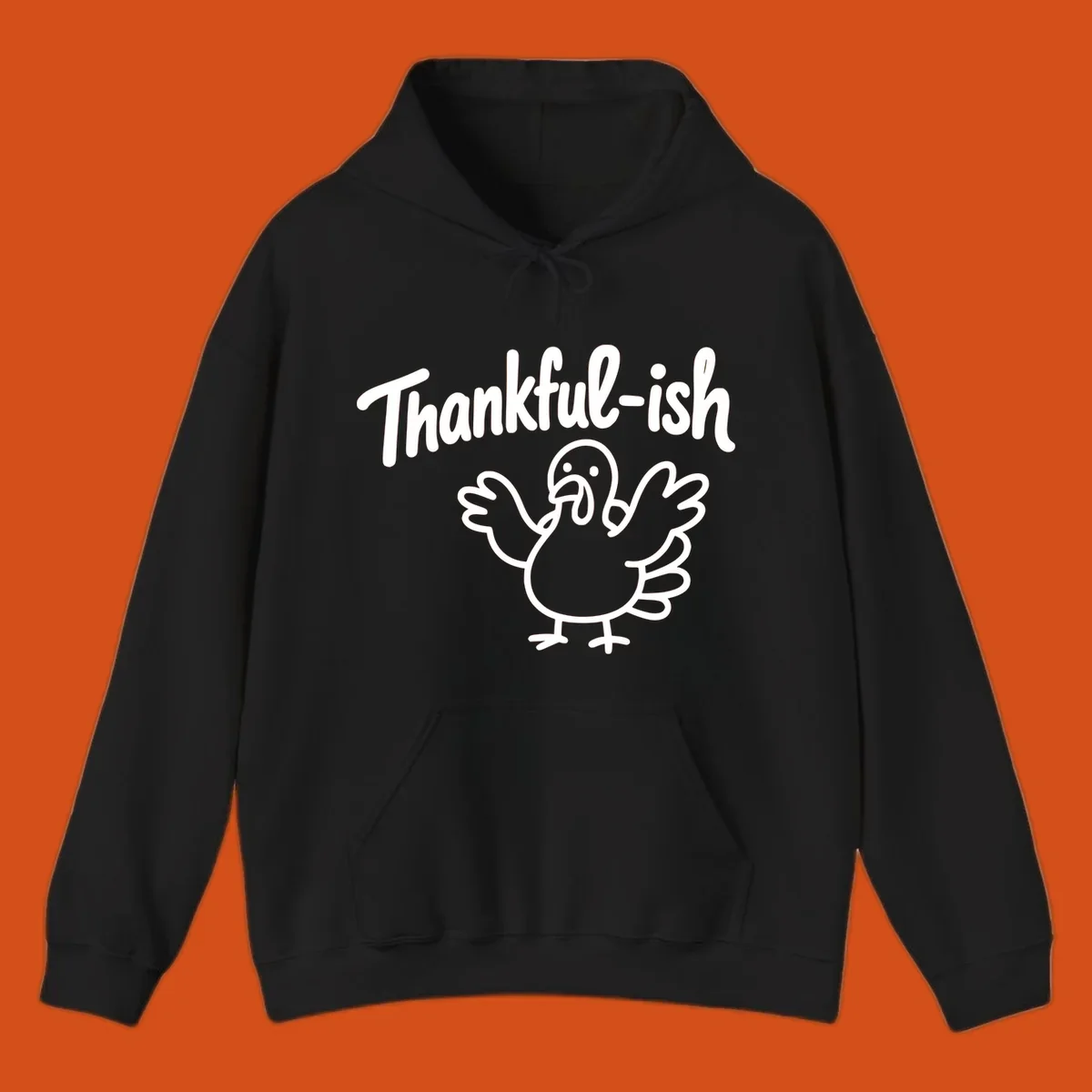 Thankful-ish text and cartoon turkey illustration, thanksgiving holiday design