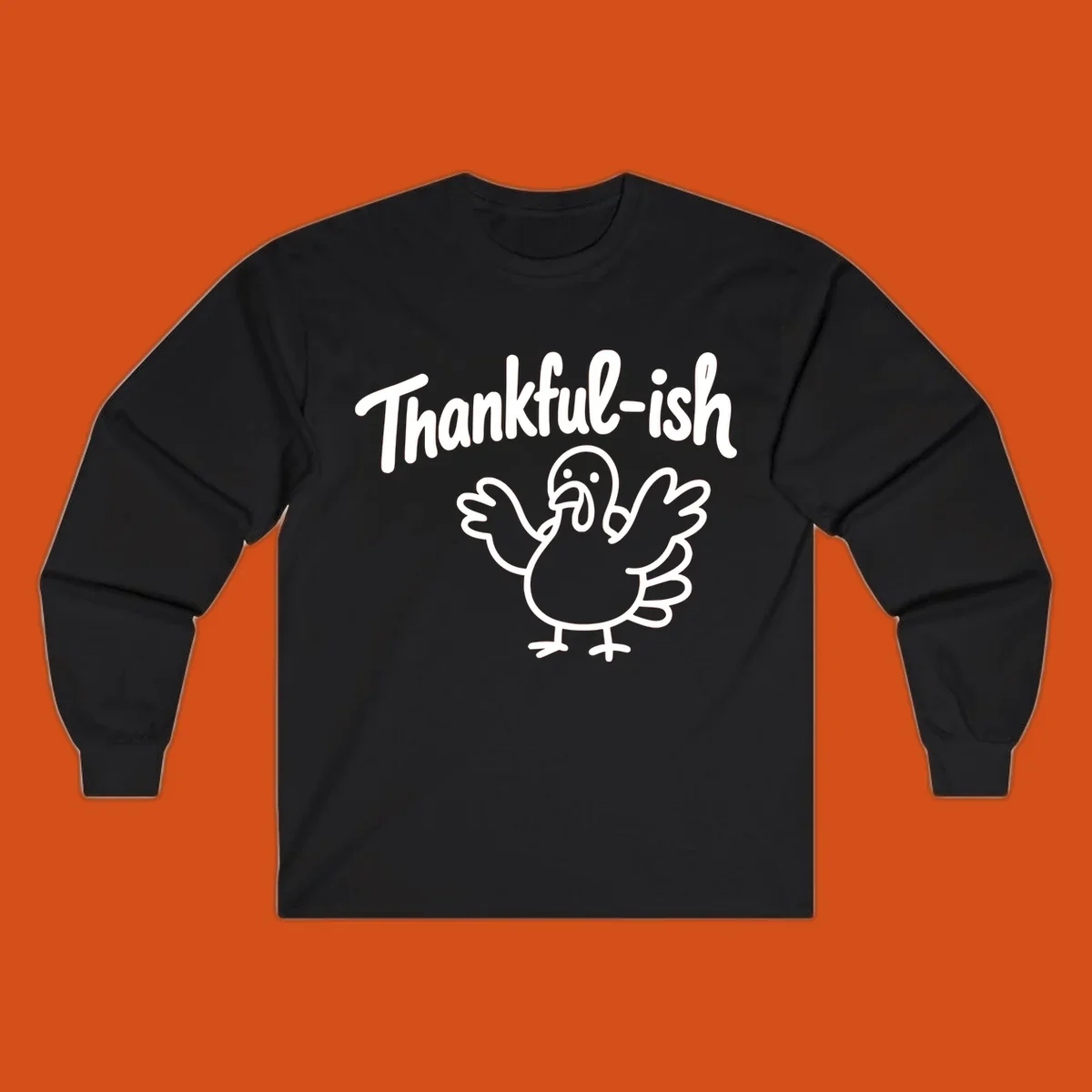 Thankful-ish text and cartoon turkey illustration, thanksgiving holiday design