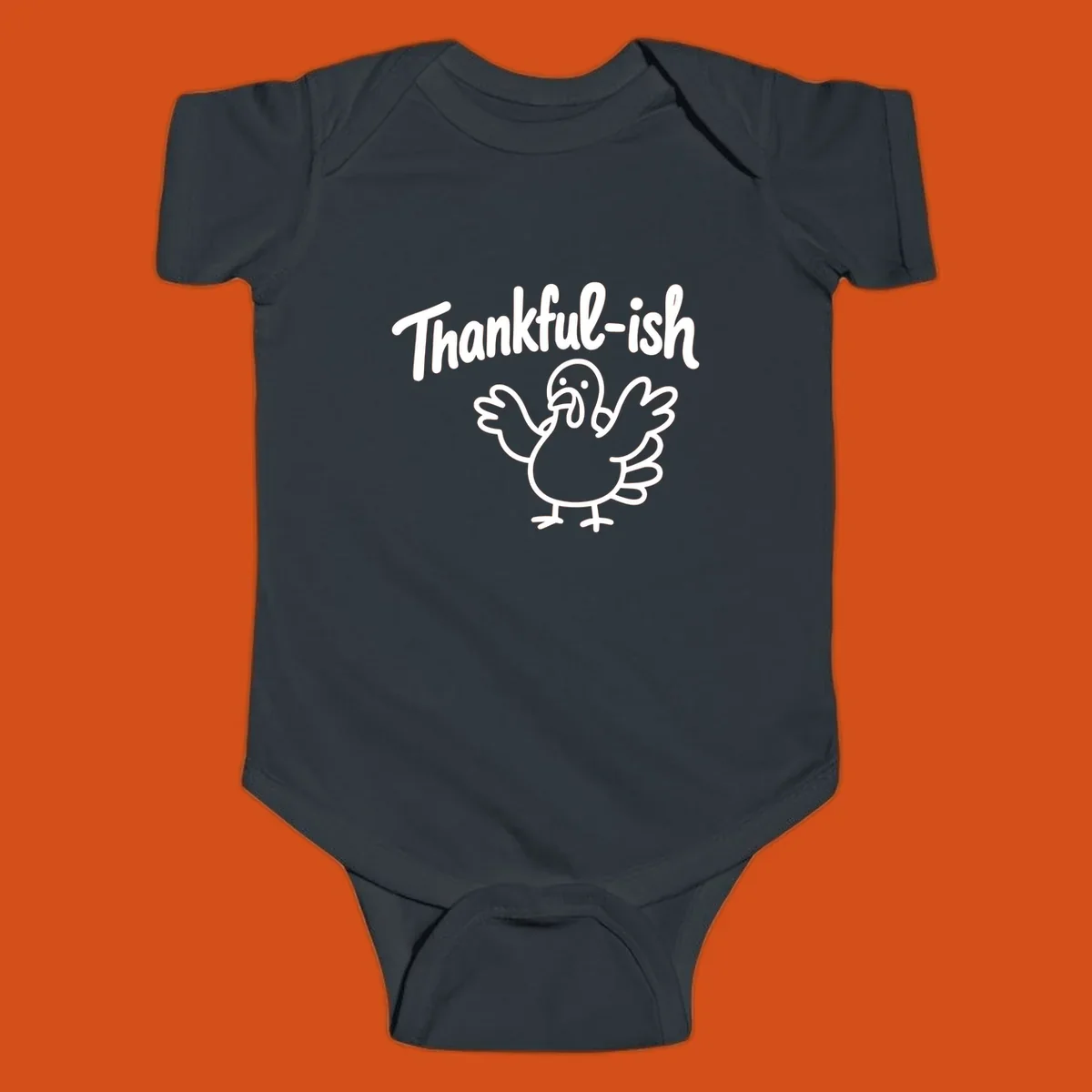 Thankful-ish text and cartoon turkey illustration, thanksgiving holiday design