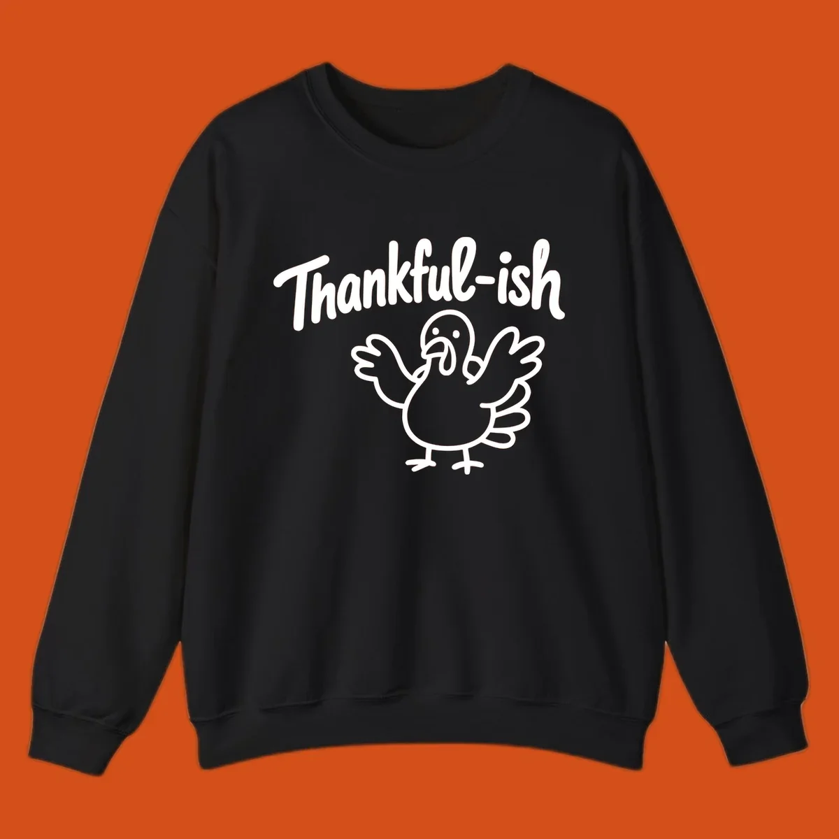 Thankful-ish text and cartoon turkey illustration, thanksgiving holiday design