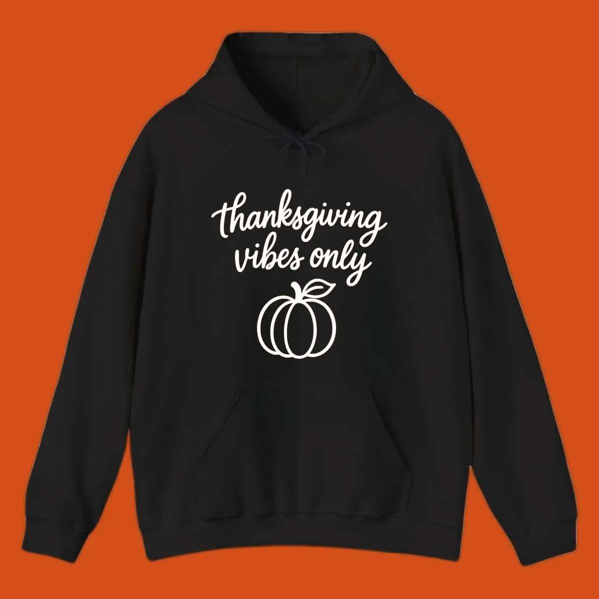Thanksgiving vibes only text with a pumpkin graphic. Thanksgiving-vibes-only.