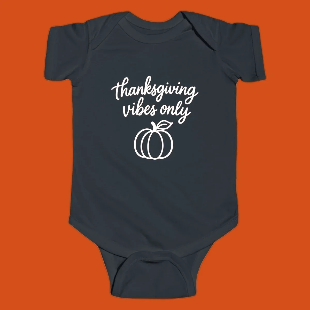 Thanksgiving vibes only text with a pumpkin graphic. Thanksgiving-vibes-only.