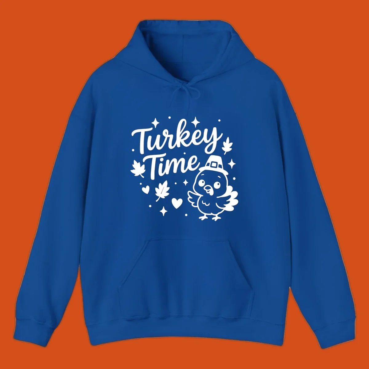 Cute turkey time thanksgiving design with a pilgrim turkey and fall elements.