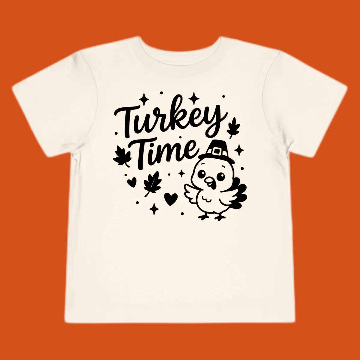 Cute turkey time thanksgiving design with a pilgrim turkey and fall elements.