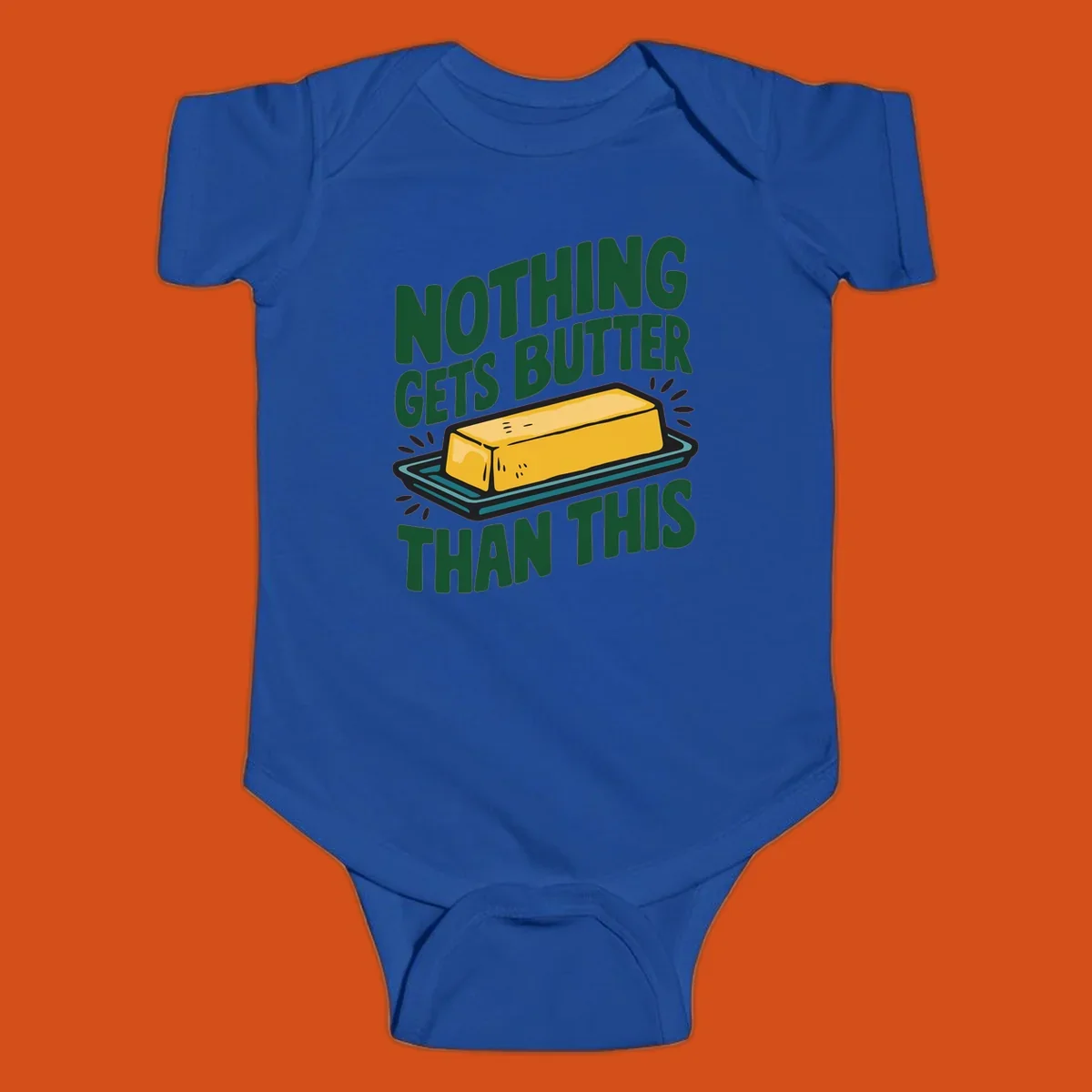 Nothing Butter Than This pun graphic with butter stick illustration. Green text on black.