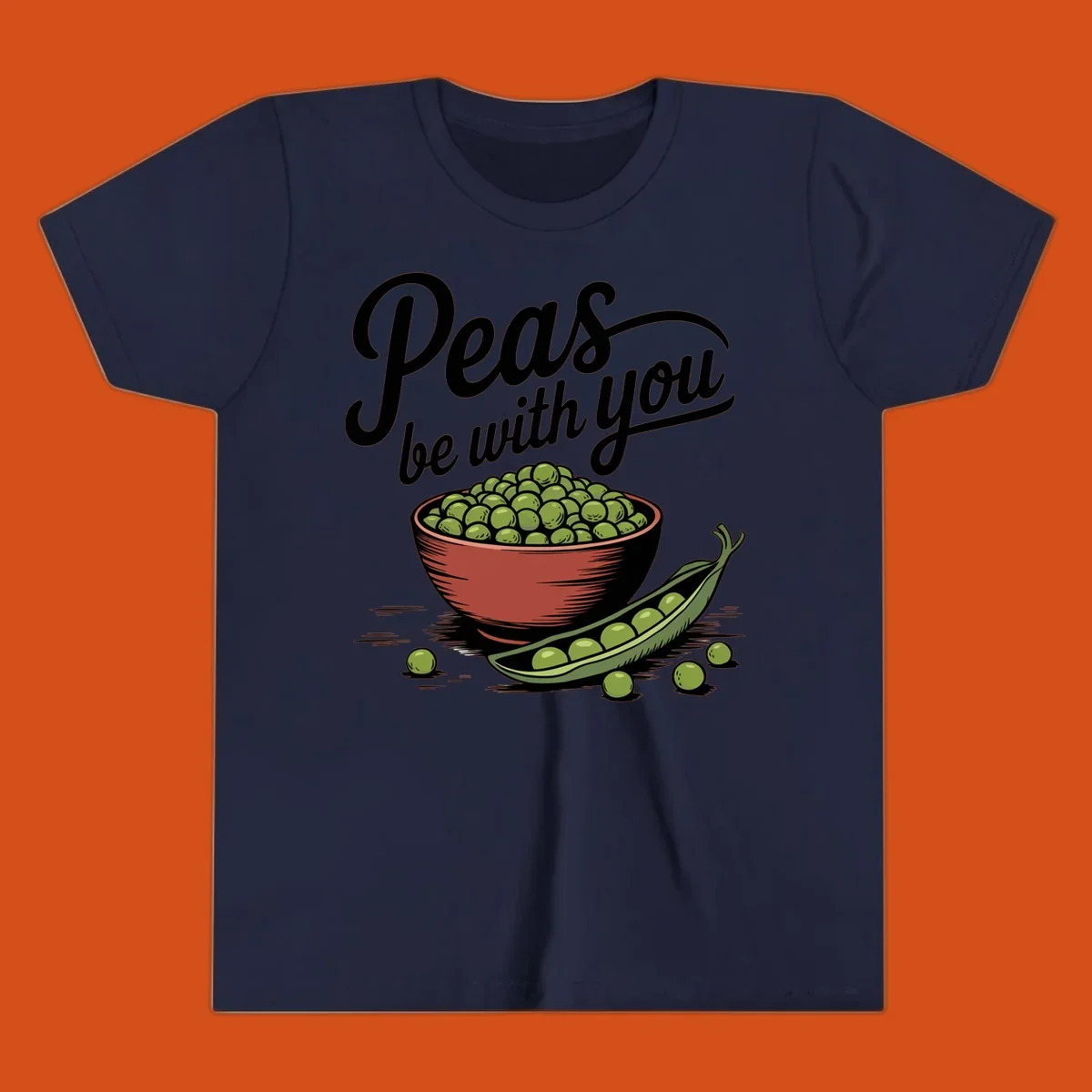 Peas be with you pun graphic with a bowl and pod of peas.
