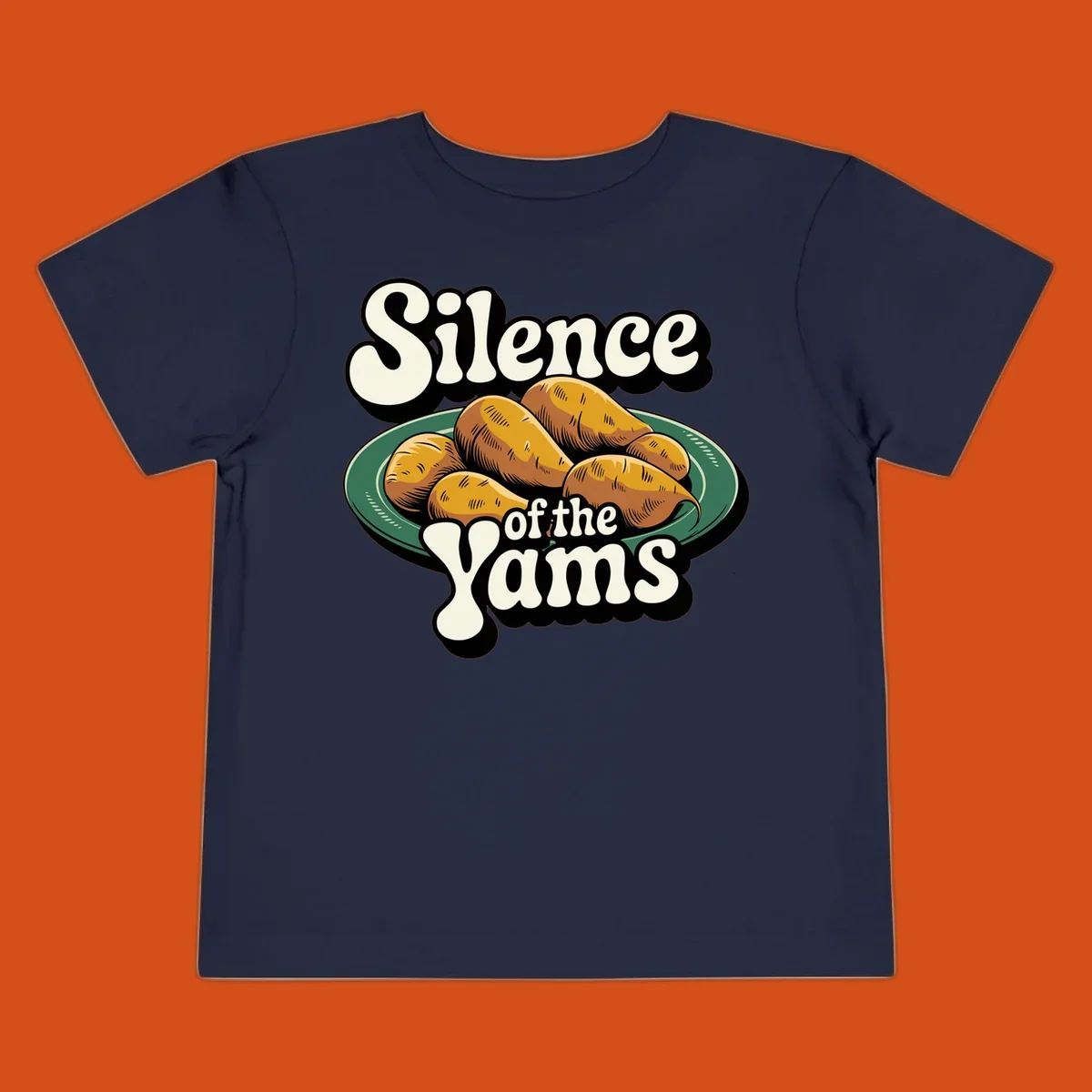 Silence of the Yams pun graphic with sweet potatoes on a plate.