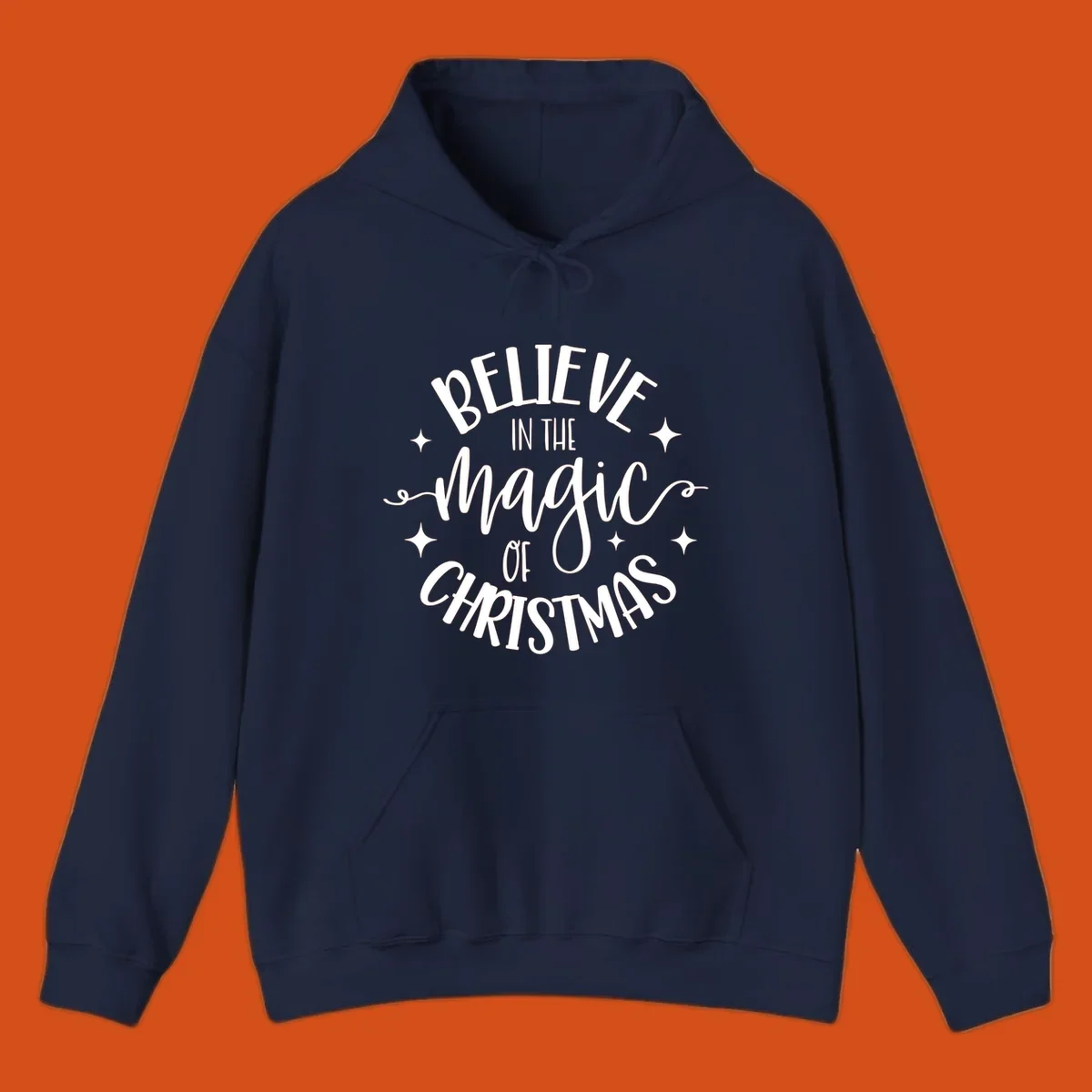 Believe in the magic of Christmas text with stars, holiday graphic.