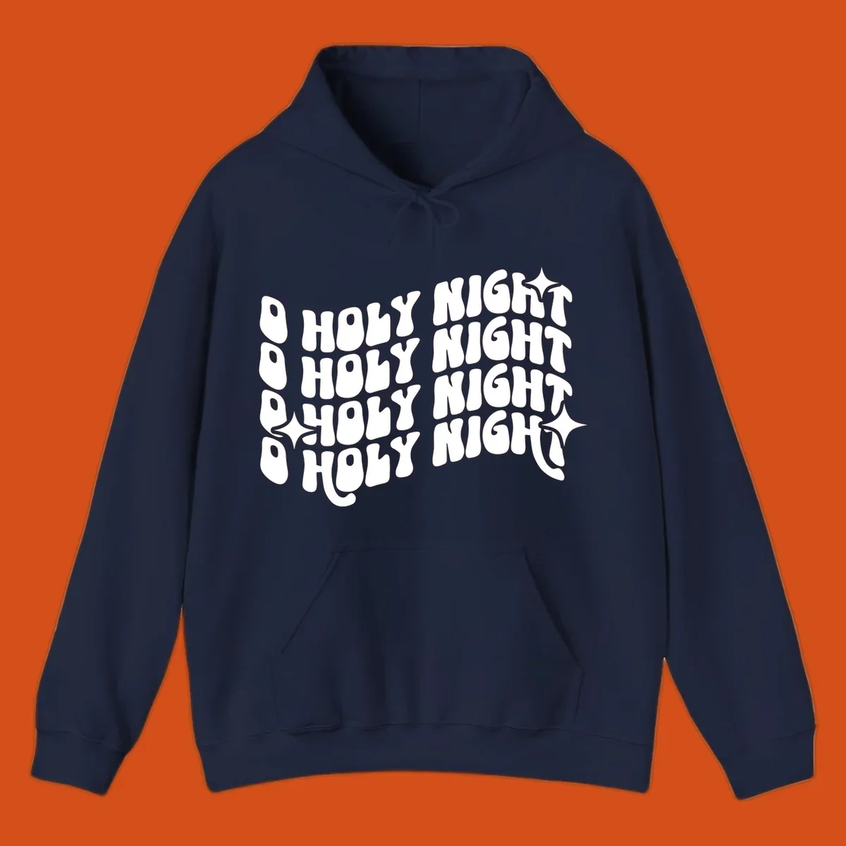 O Holy Night retro wavy text and starbursts graphic.