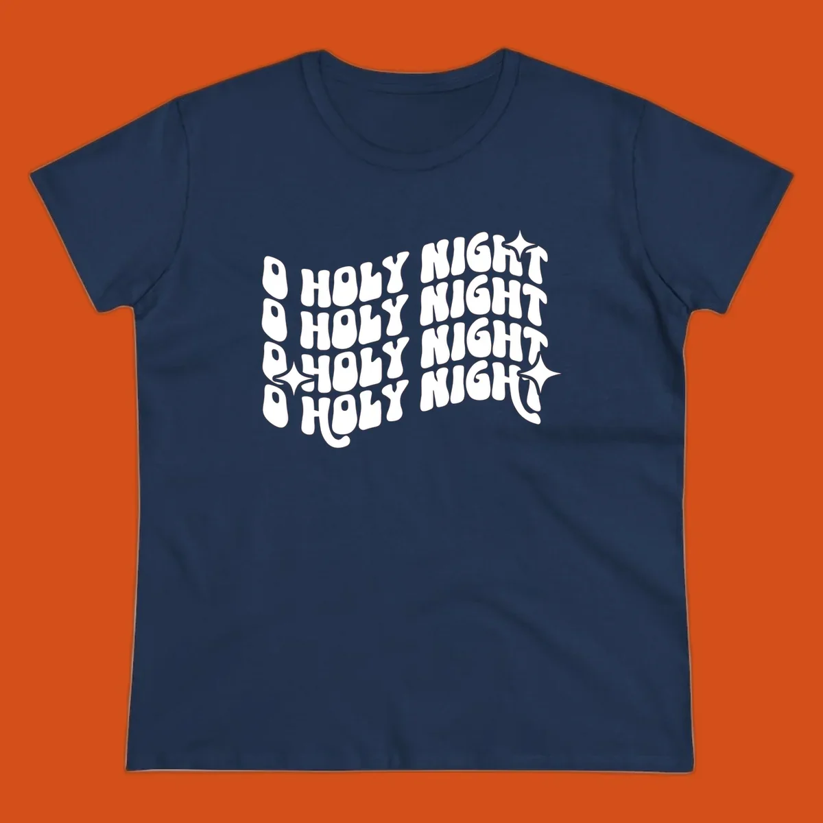 O Holy Night retro wavy text and starbursts graphic.