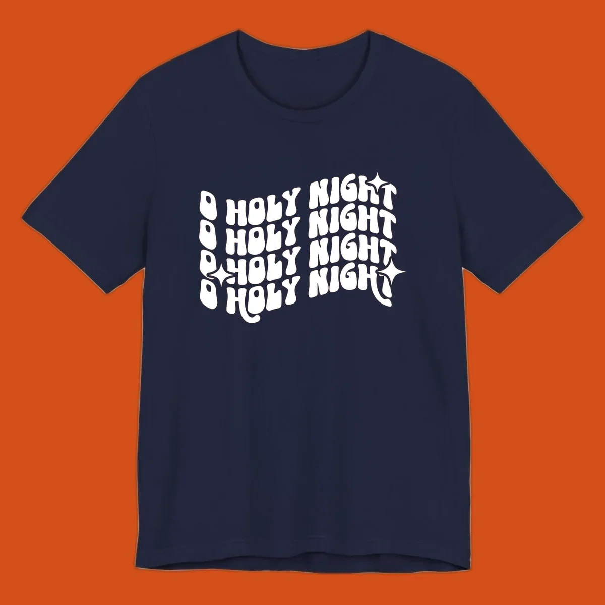 O Holy Night retro wavy text and starbursts graphic.