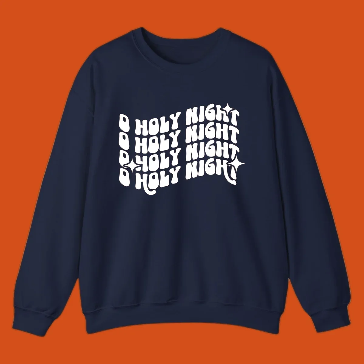 O Holy Night retro wavy text and starbursts graphic.