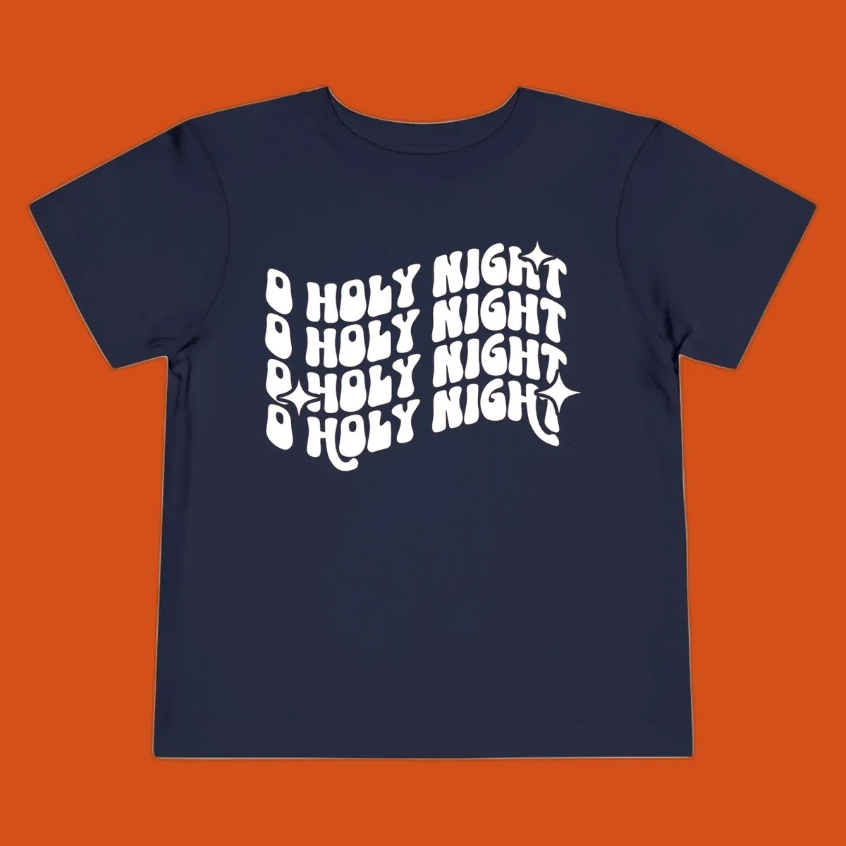 O Holy Night retro wavy text and starbursts graphic.