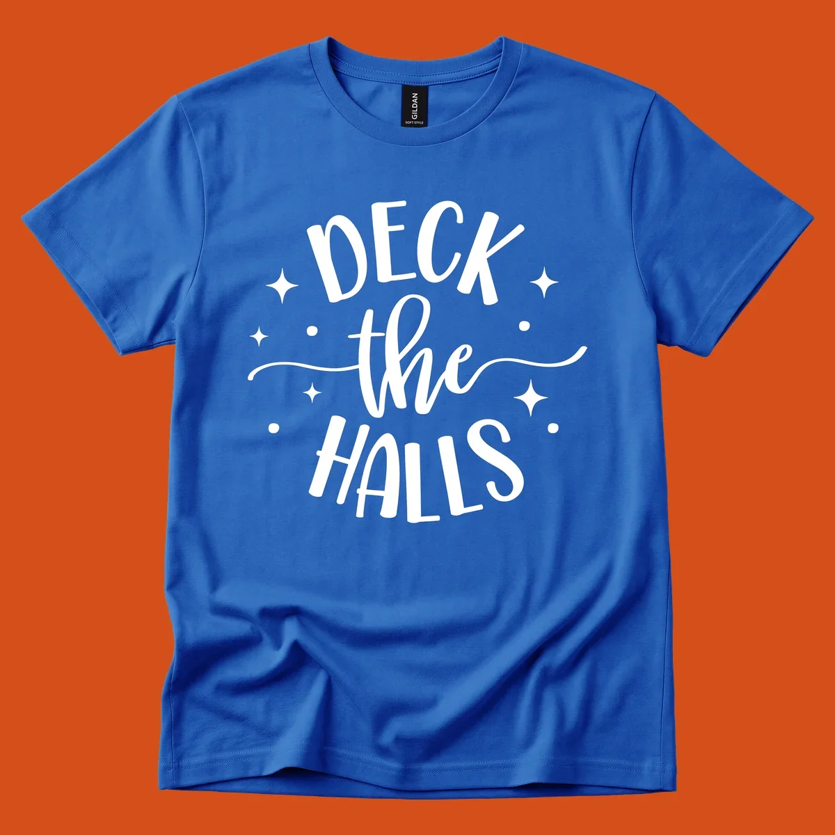 Deck the halls christmas typography design with stars and dots.