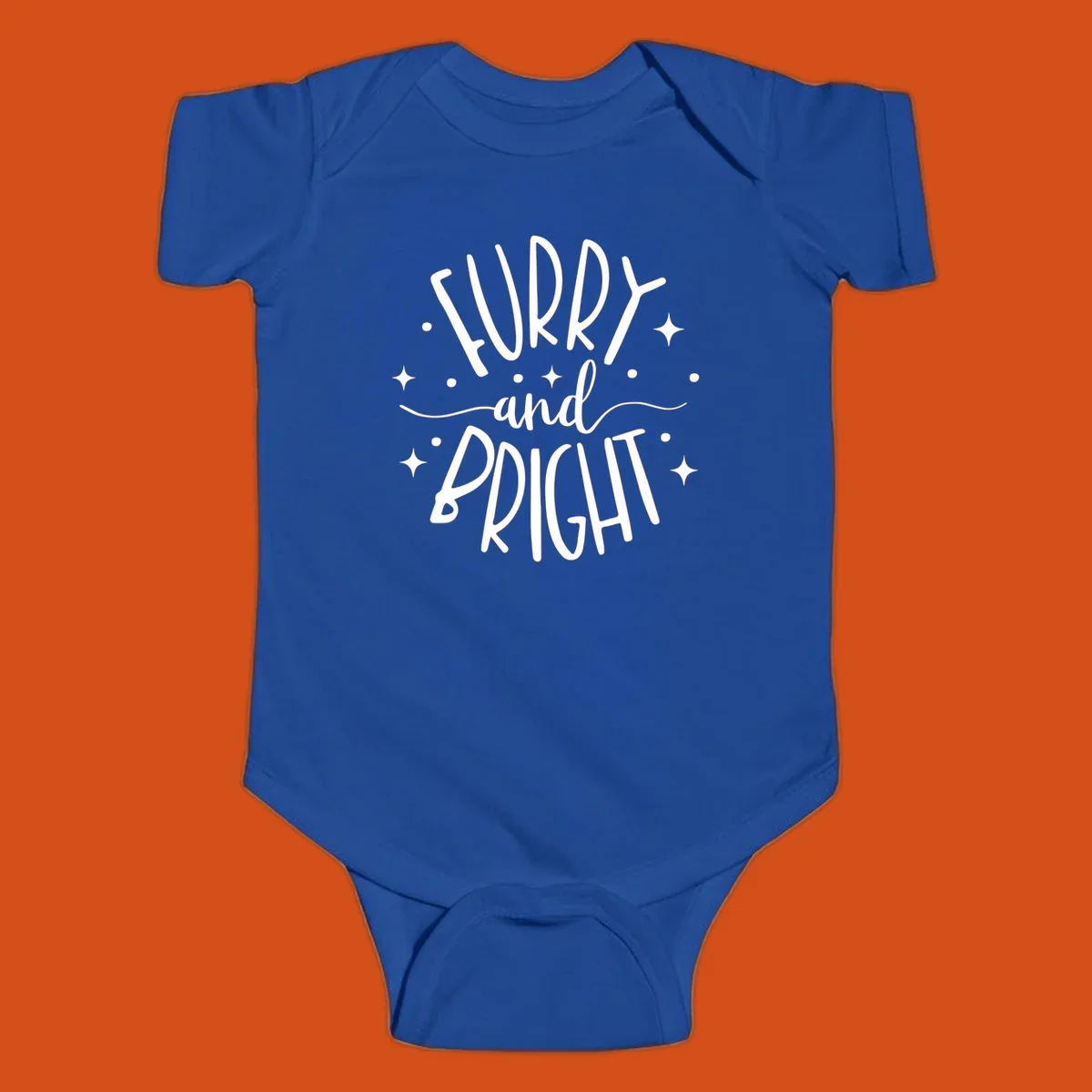 Furry and Bright holiday text design with dots and stars.