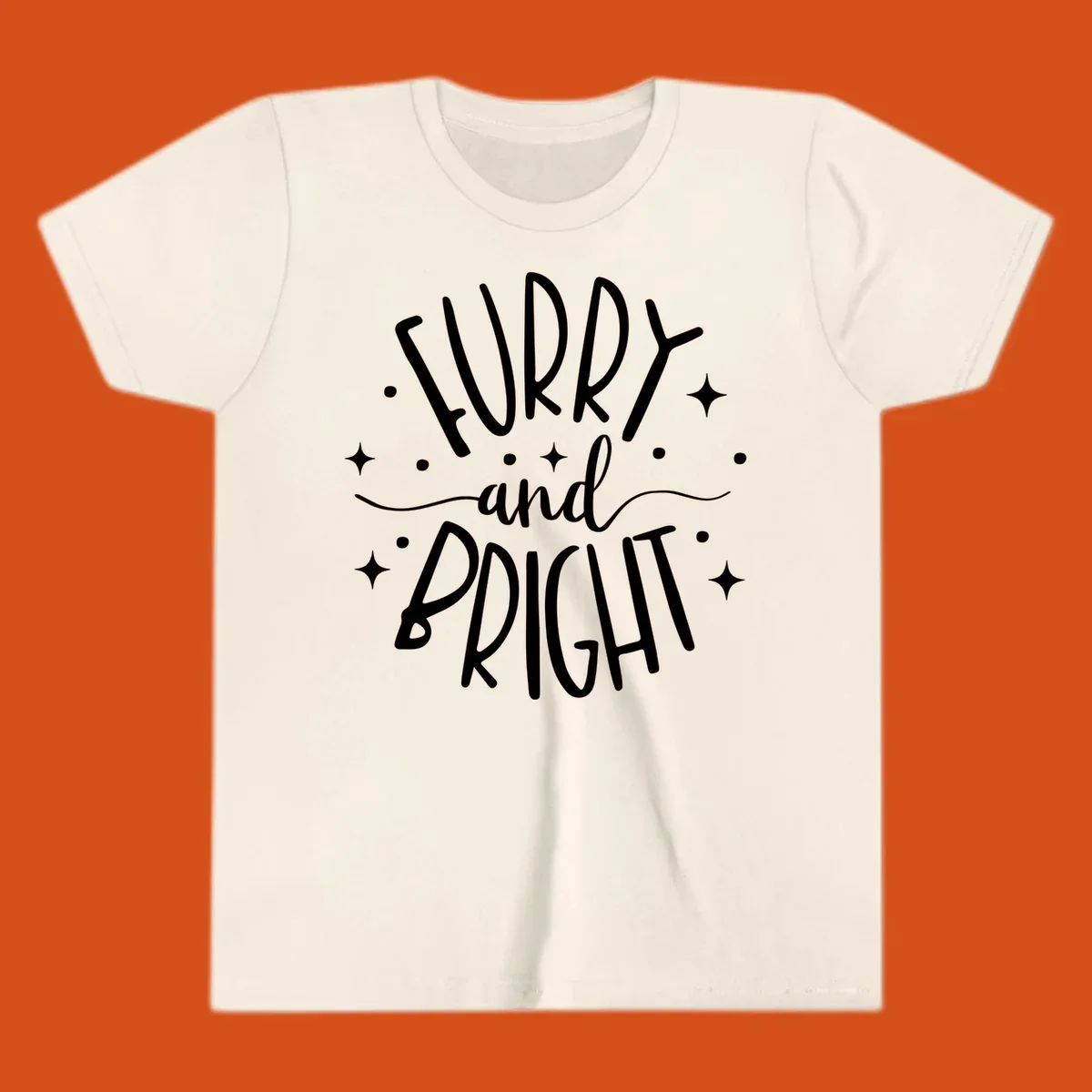 Furry and Bright holiday text design with dots and stars.