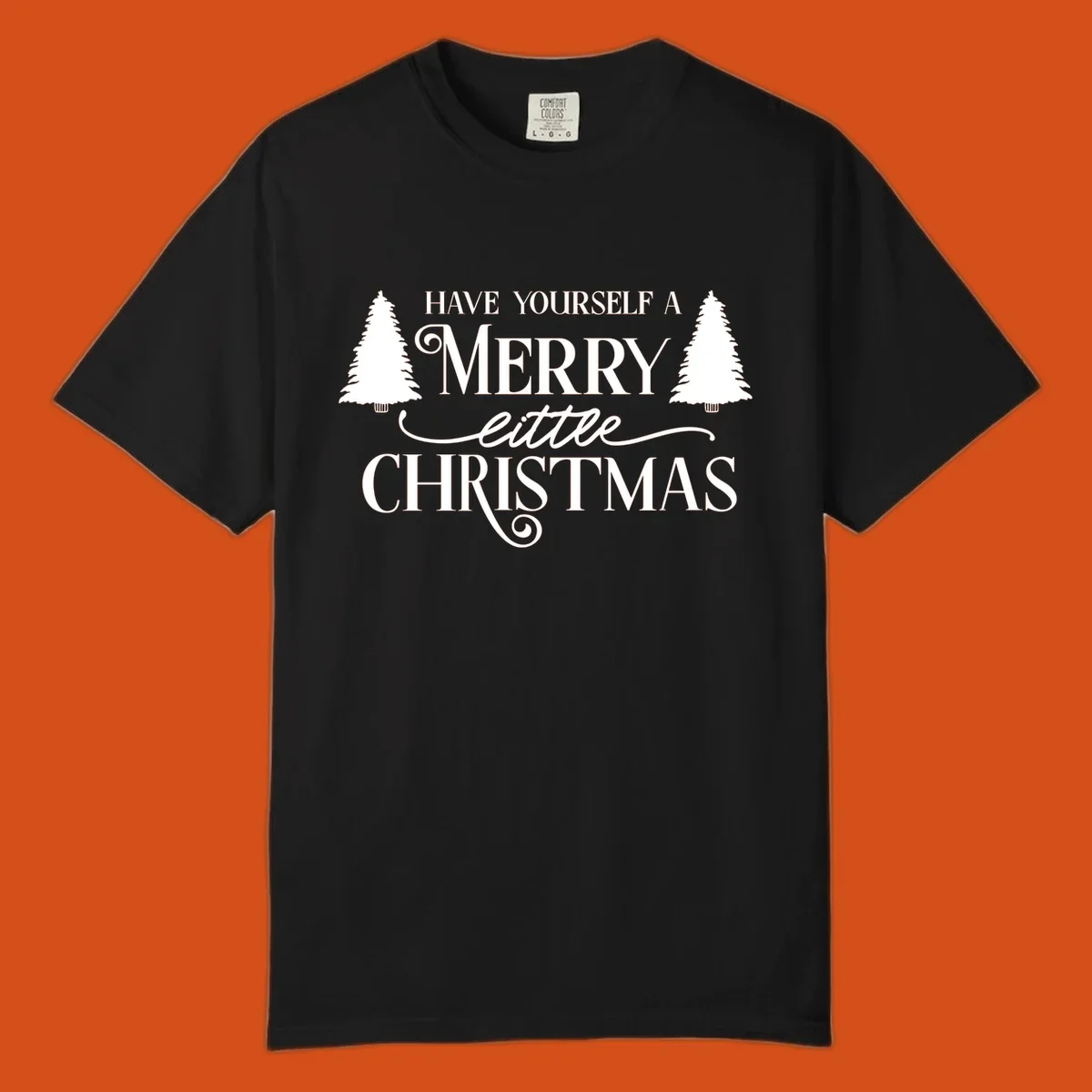 Merry little Christmas text with trees design