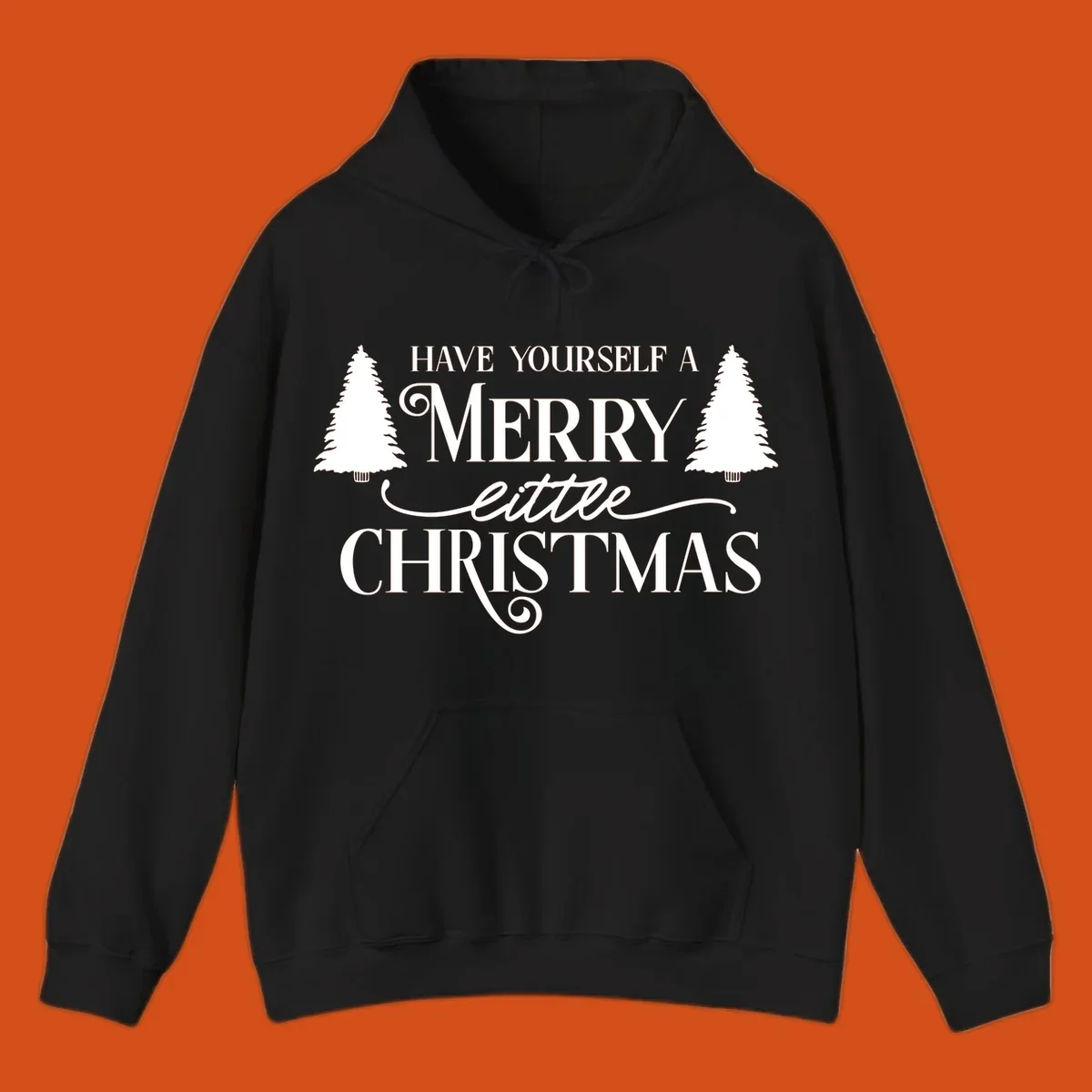 Merry little Christmas text with trees design