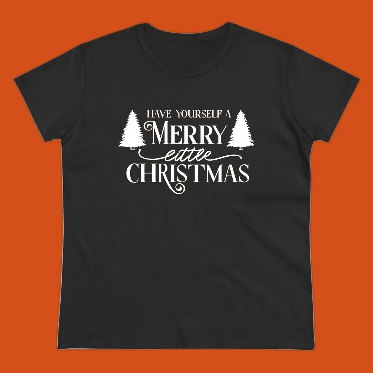 Merry little Christmas text with trees design