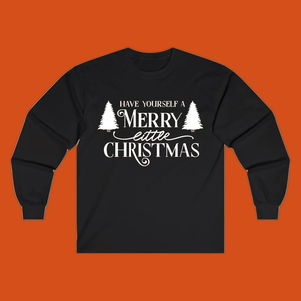 Merry little Christmas text with trees design