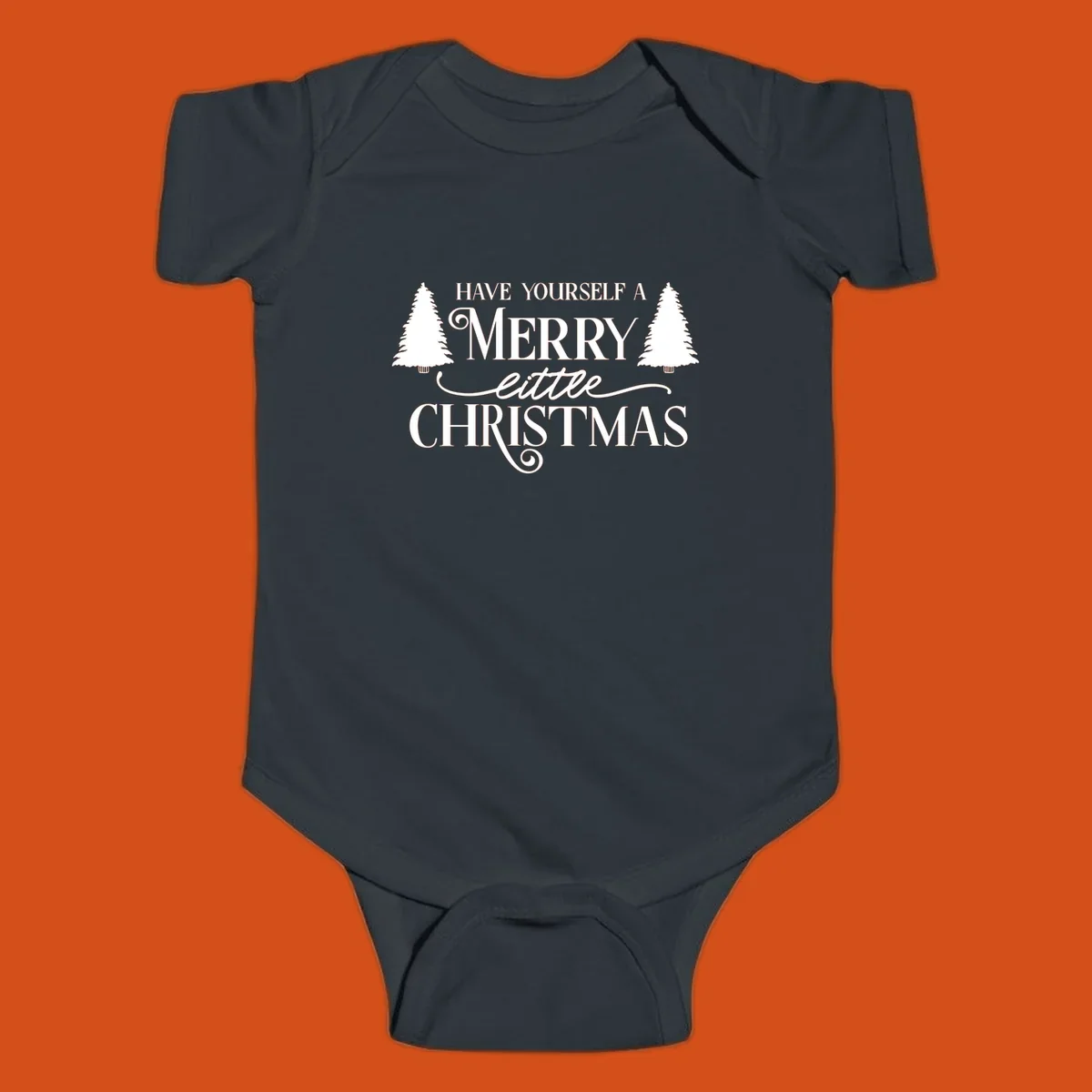 Merry little Christmas text with trees design