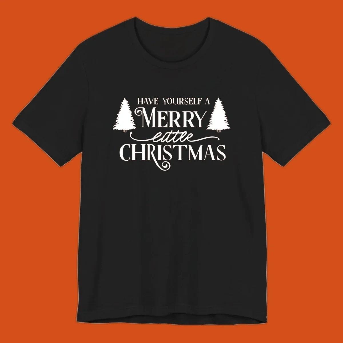 Merry little Christmas text with trees design