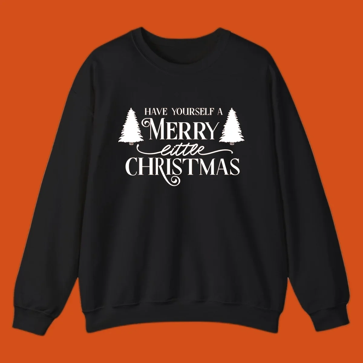 Merry little Christmas text with trees design