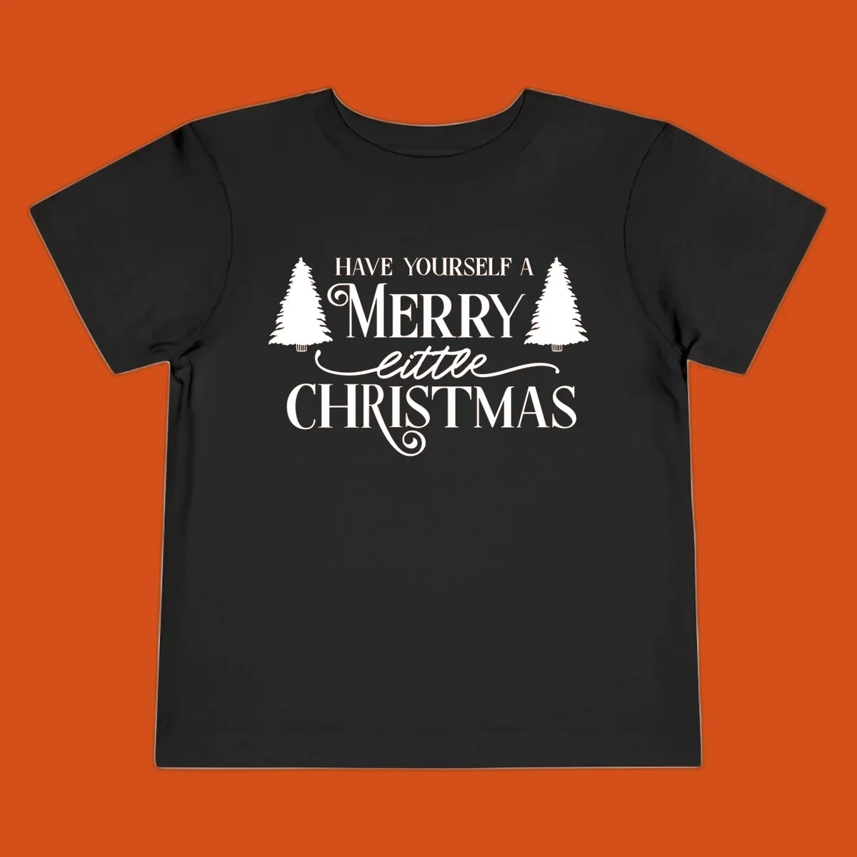 Merry little Christmas text with trees design