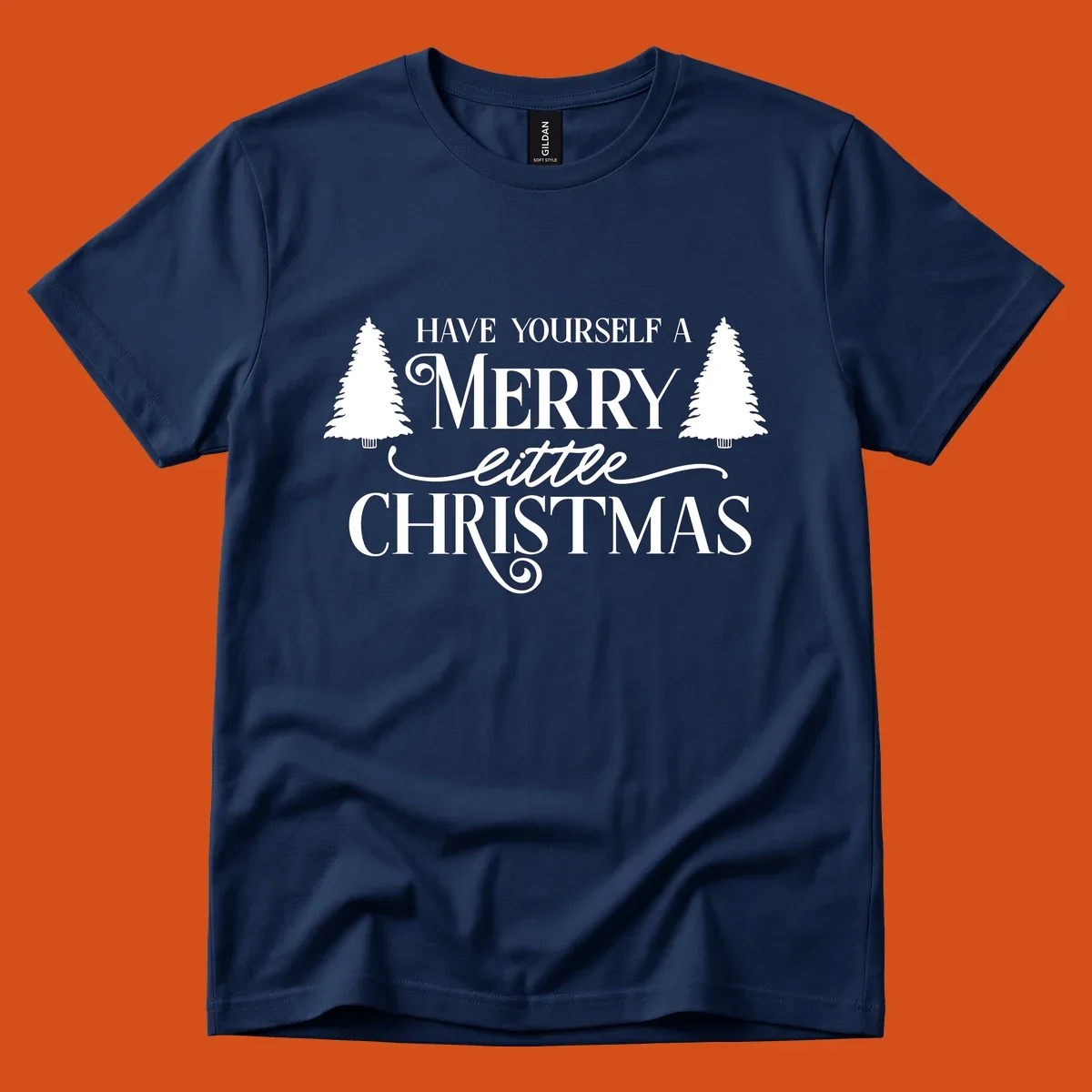 Merry little Christmas text with trees design