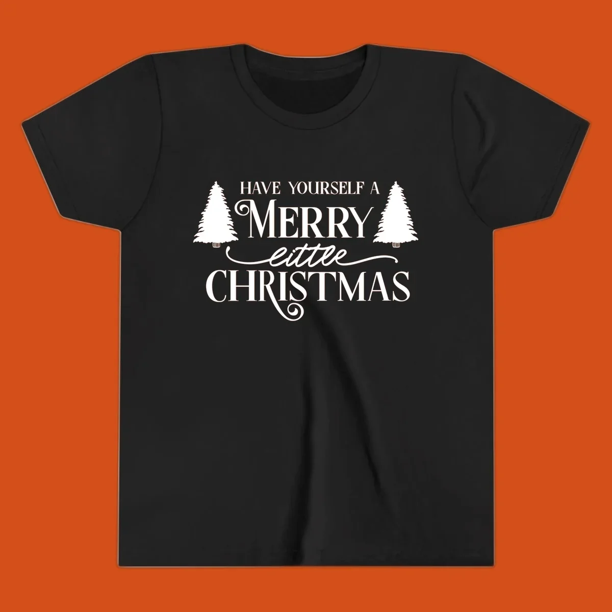 Merry little Christmas text with trees design