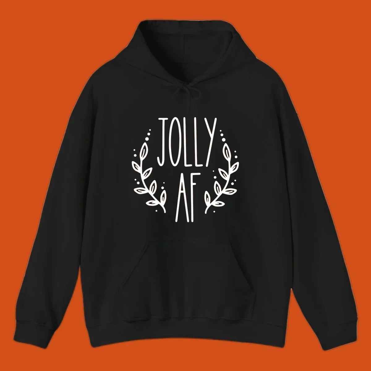 Jolly AF Christmas wreath design with text and leaves.