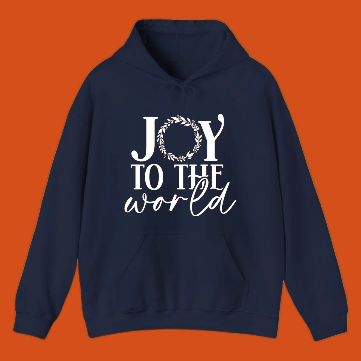 Joy to the World Christmas text design with a wreath replacing the letter O. White text on black background.