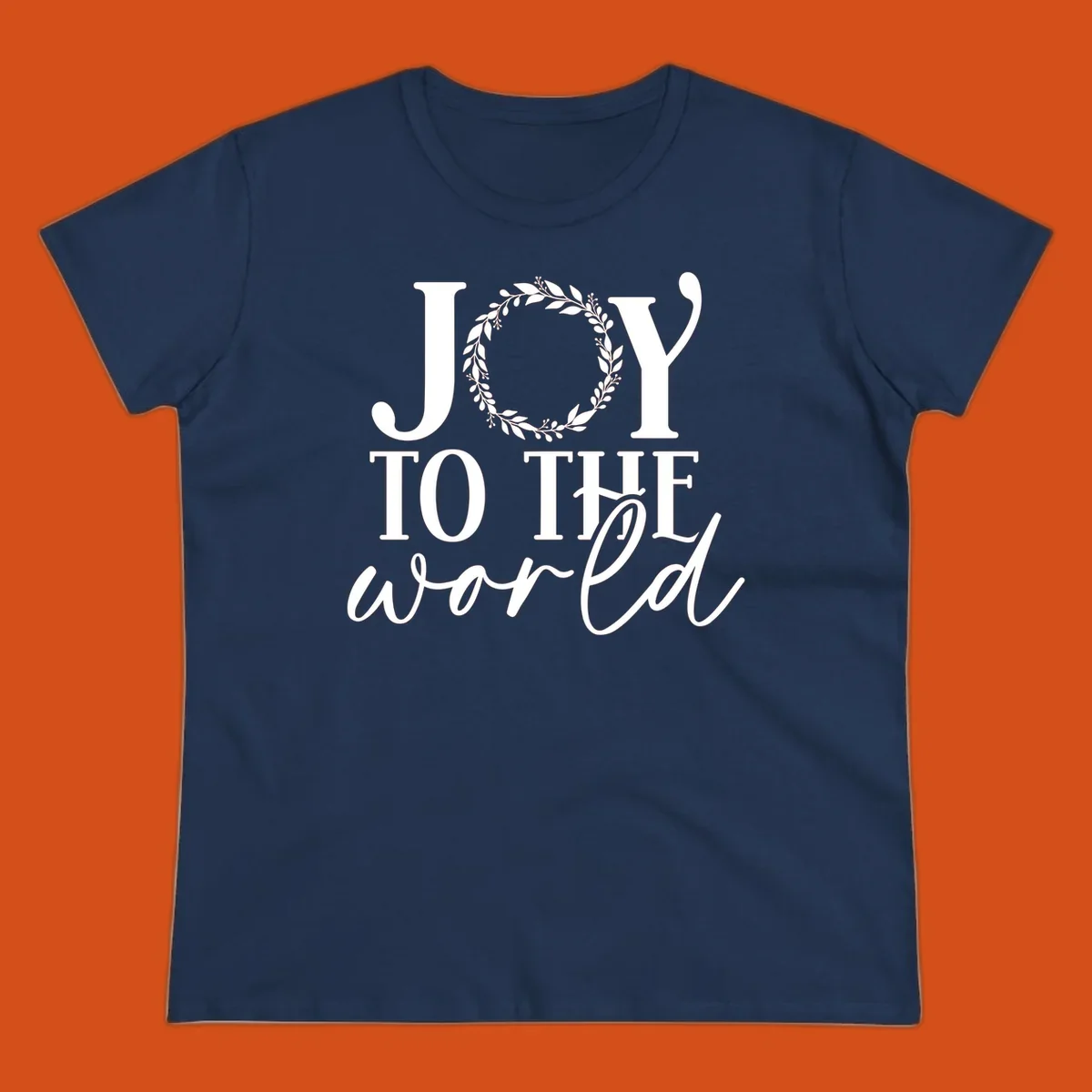 Joy to the World Christmas text design with a wreath replacing the letter O. White text on black background.