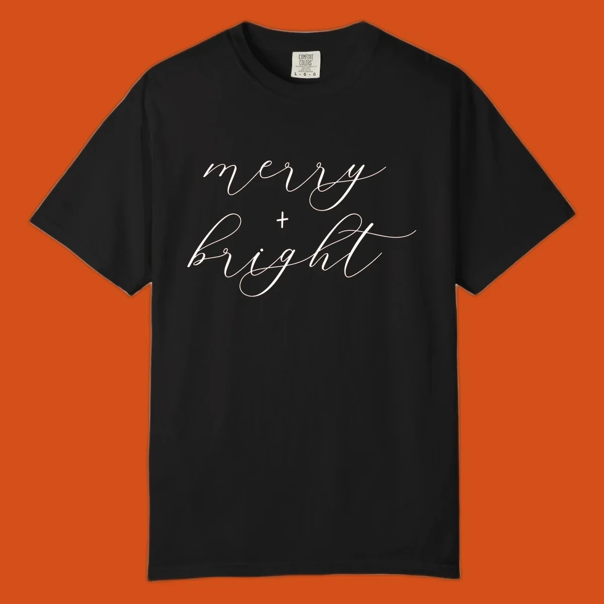 Merry and bright text in elegant script font for holiday.