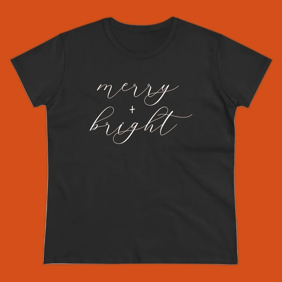 Merry and bright text in elegant script font for holiday.