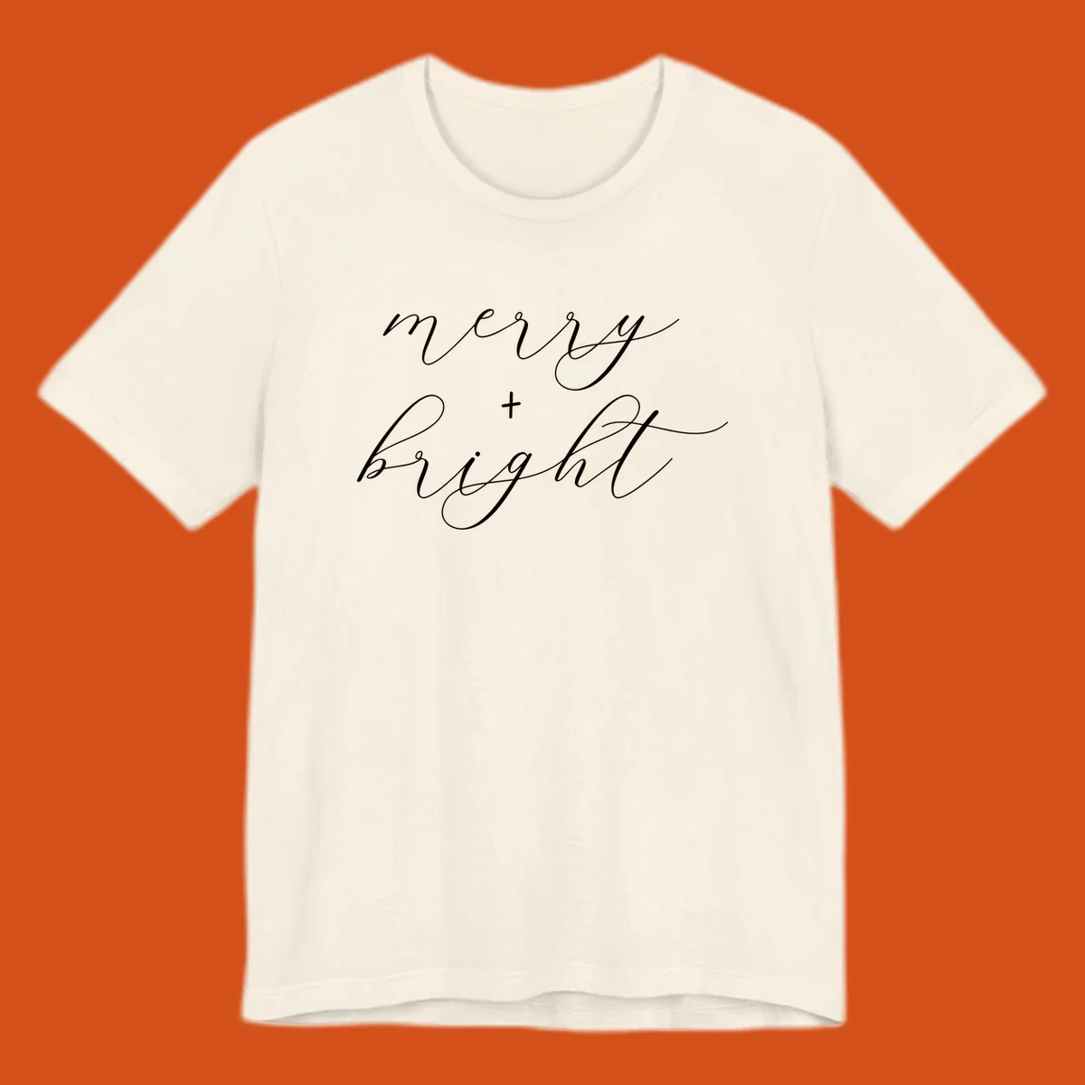 Merry and bright text in elegant script font for holiday.