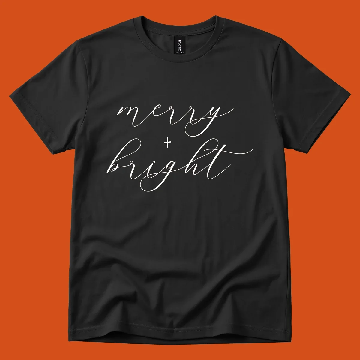 Merry and bright text in elegant script font for holiday.