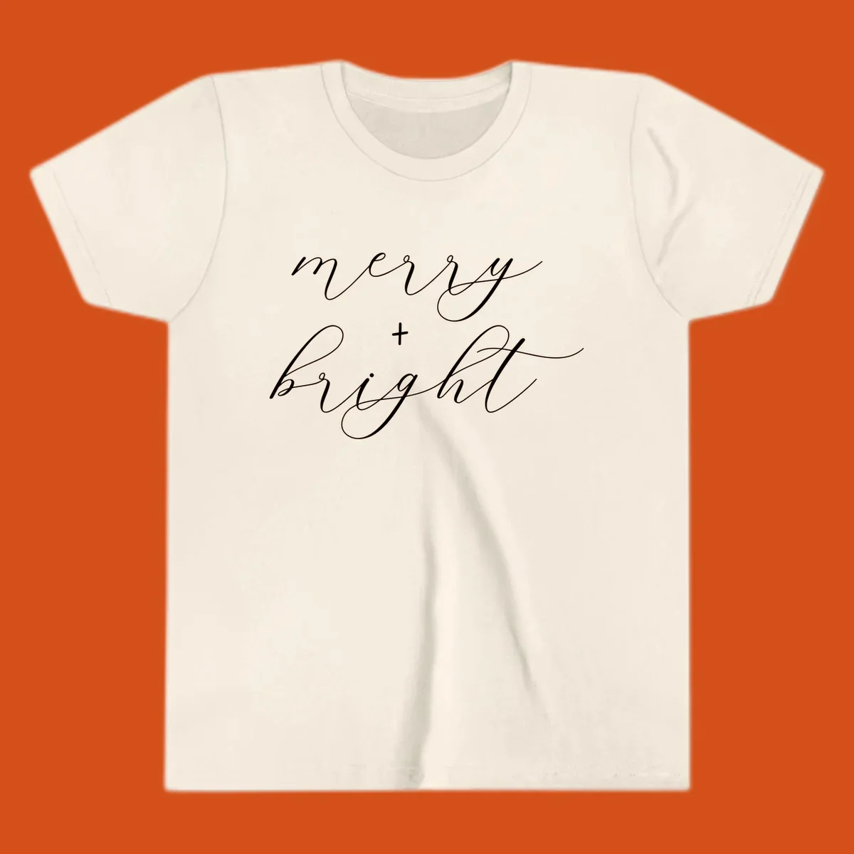 Merry and bright text in elegant script font for holiday.