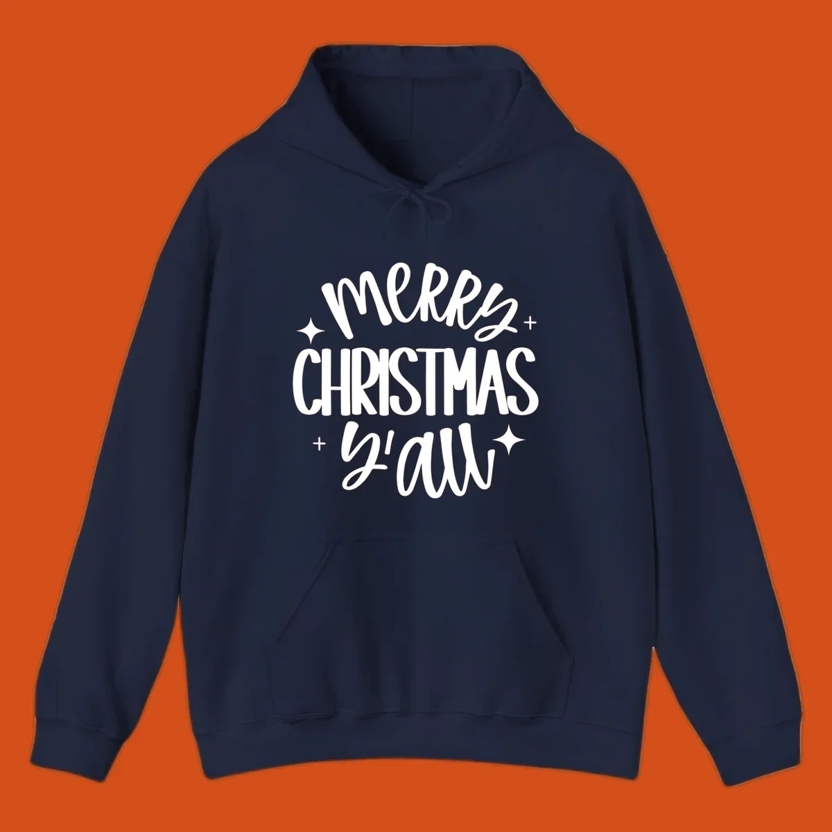 Merry Christmas Y'all hand lettered design with star accents.