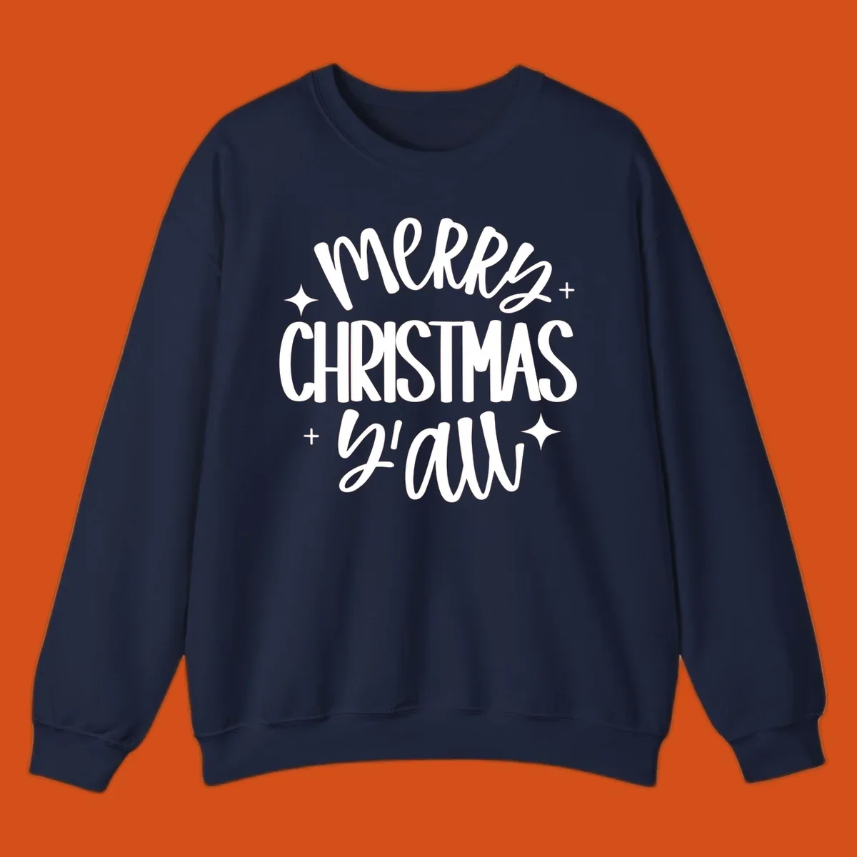 Merry Christmas Y'all hand lettered design with star accents.