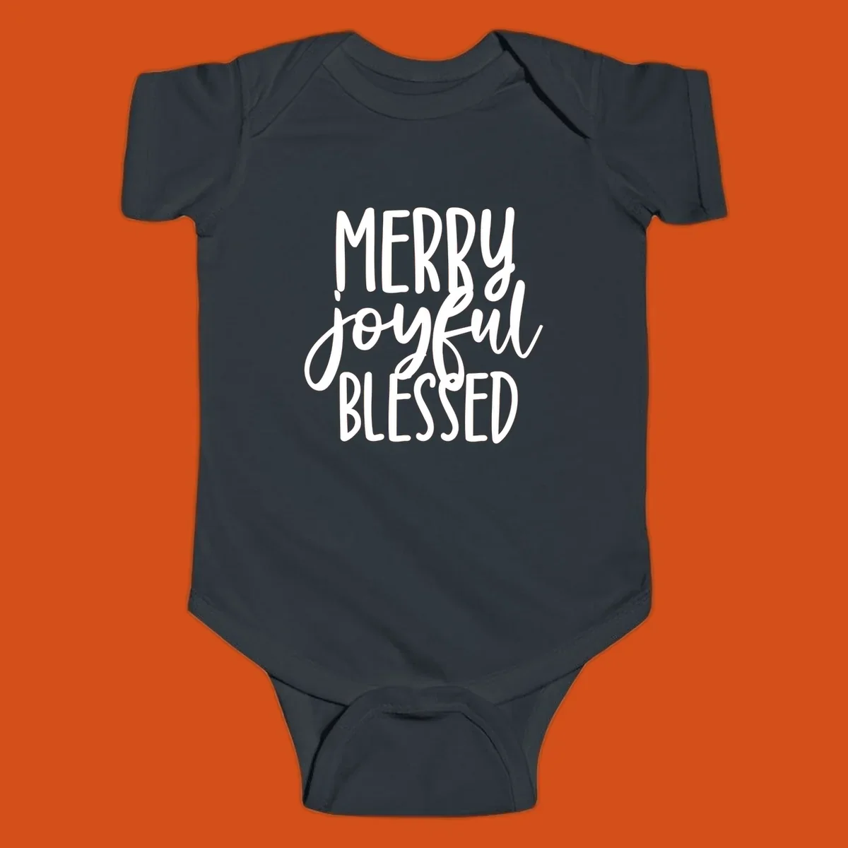 Merry Joyful Blessed holiday typography design with white text on a black background.