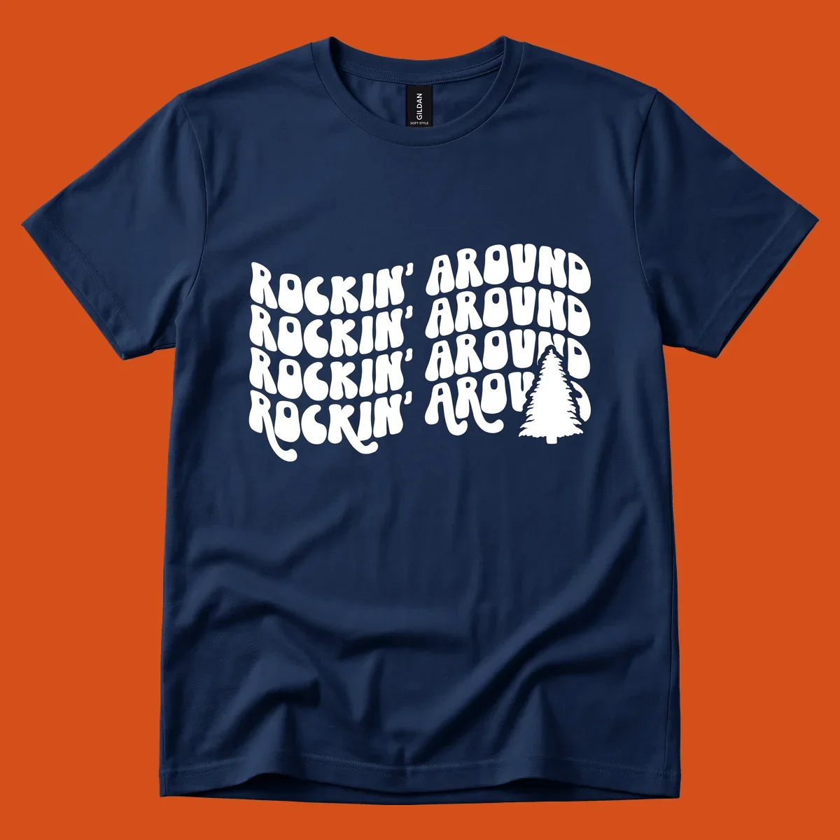 Rockin Around Christmas text and tree graphic.