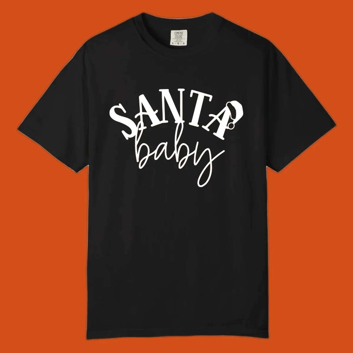 Santa baby Christmas text design with a Santa hat on the letter A.